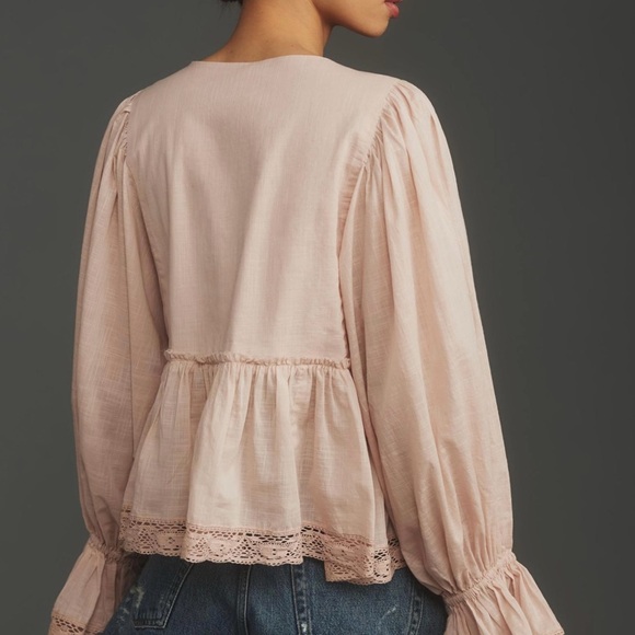 NWT Anthropologie Long-Sleeve Eyelet Peasant Top sz S - Picture 3 of 9